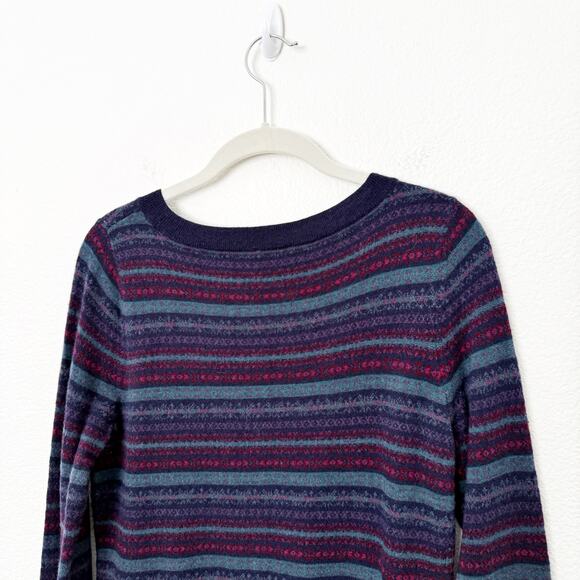 [Talbots] Purple Wool Blend Striped Nordic Fair Isle Sweater Sz Medium Petite MP - Picture 4 of 10